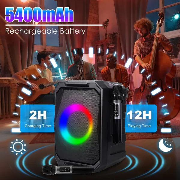 Portable Wireless Party Speaker With LED Light 2 Wireless Mics and Remote Control
