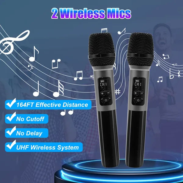 Portable Wireless Party Speaker With LED Light 2 Wireless Mics and Remote Control