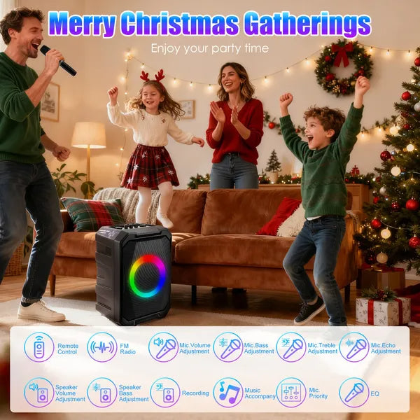 Portable Wireless Party Speaker With LED Light 2 Wireless Mics and Remote Control