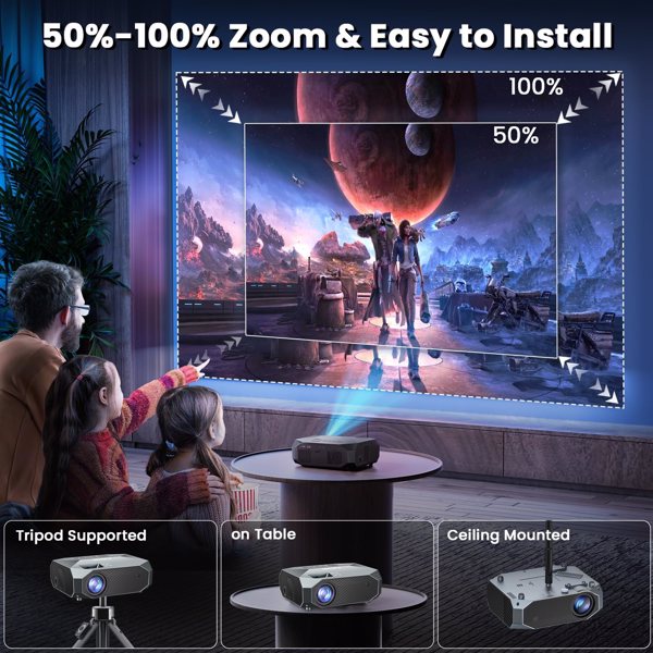 Fudoni Ultimate portable Projector With 5G WiFi And Bluetooth, 1080P