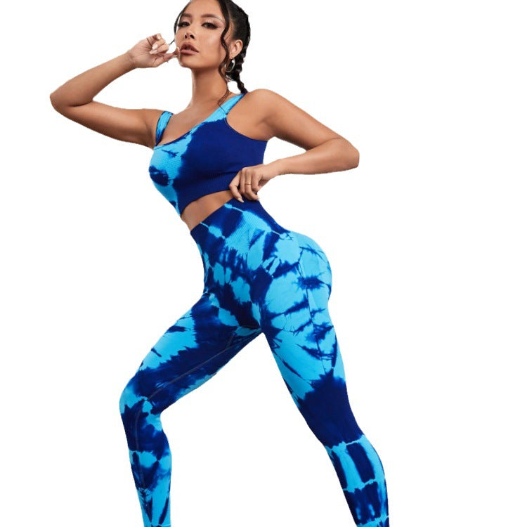 Blue yoga women's exercise outfit