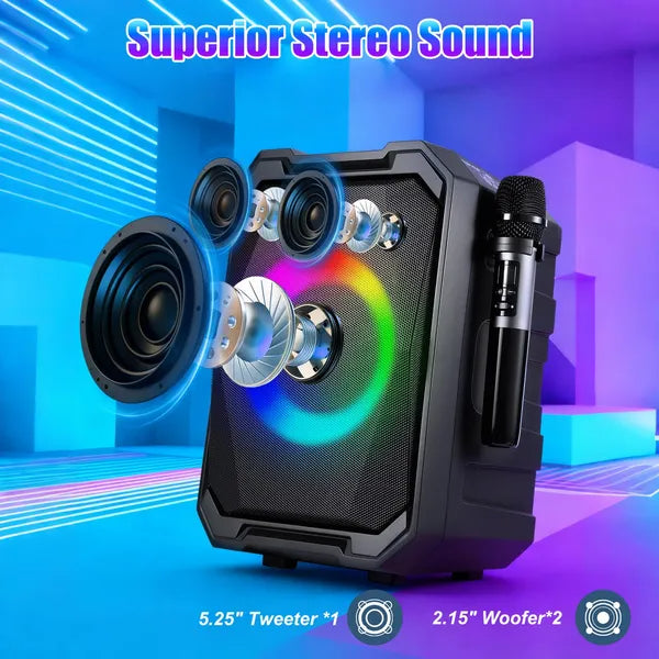 Portable Wireless Party Speaker With LED Light 2 Wireless Mics and Remote Control