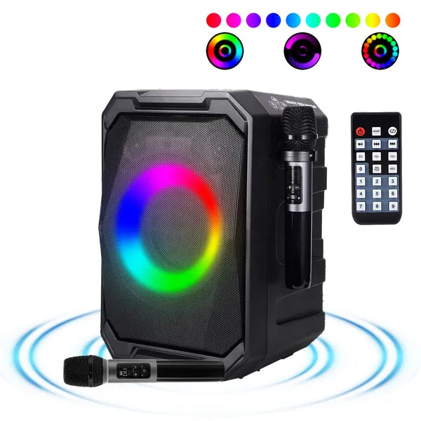 Portable Wireless Party Speaker With LED Light 2 Wireless Mics and Remote Control