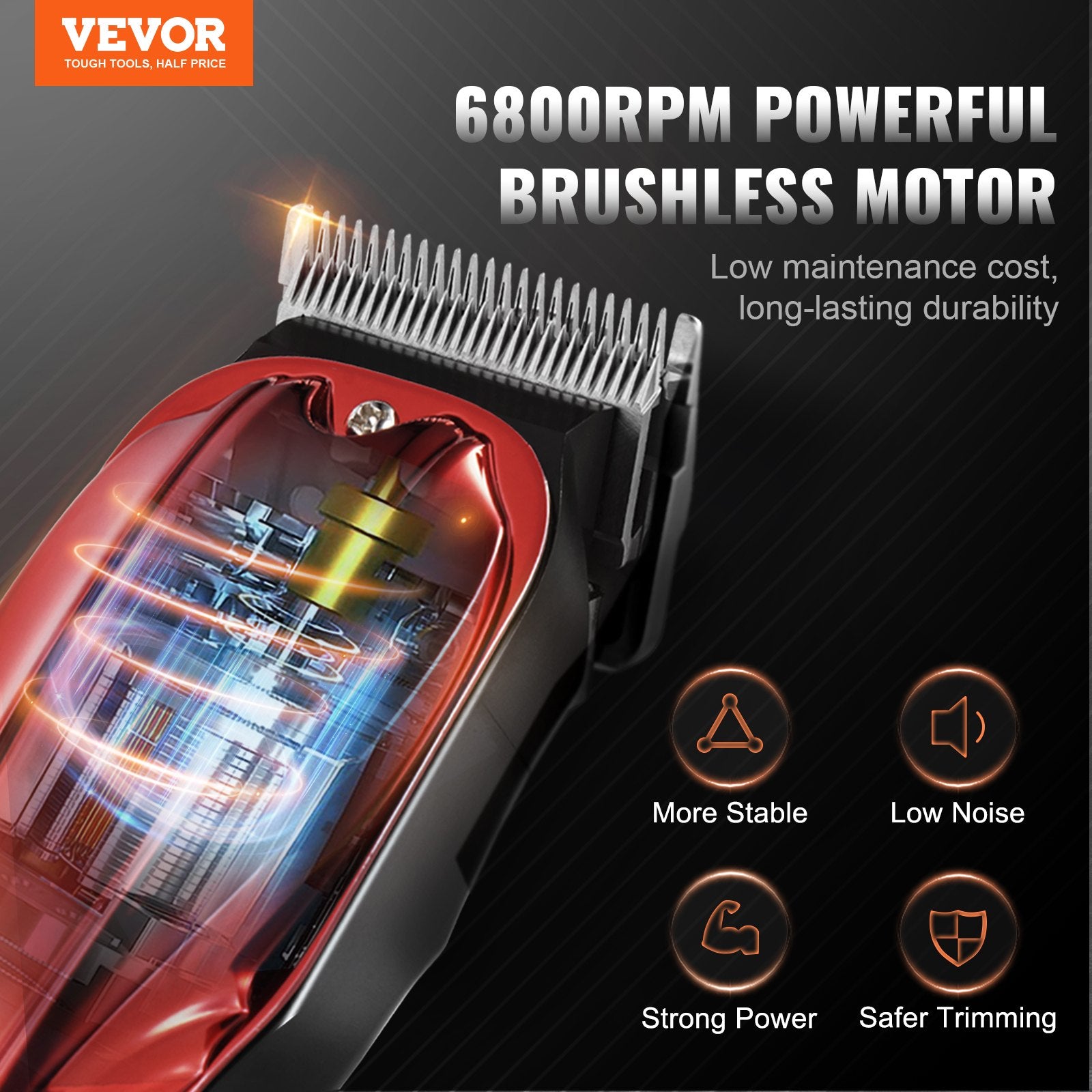 Red Professional Hair Clipper For Men, Cordless Barber Clipper With 6800RPM Brushless Motor & LED Display